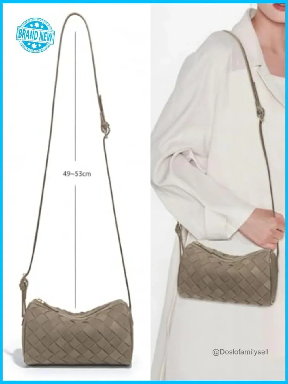 Woven Faux Suede Hobo Bag Crossbody Clutch Barrel Shape Shoulder Purse